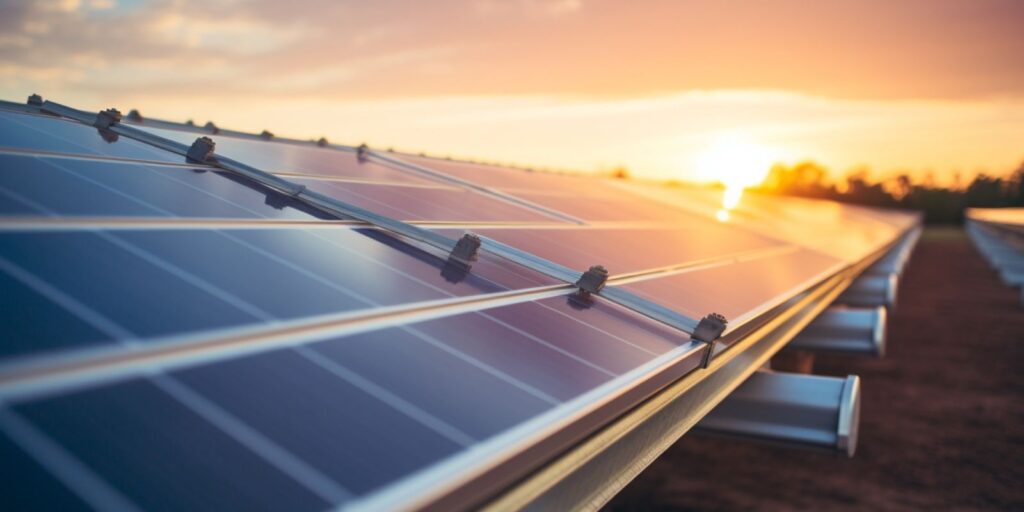 Nahaufnahme von Solarpanelen auf einem Dach